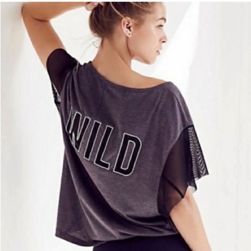 Free People WILD mesh movement top size S black gray